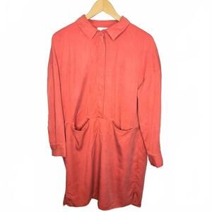 COS Coral Orange, Mid Length Oversize Shirt Dress With Large Front Pockets. SM.